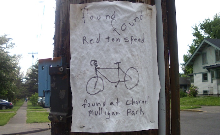 Handdrawn flier for a found bike
