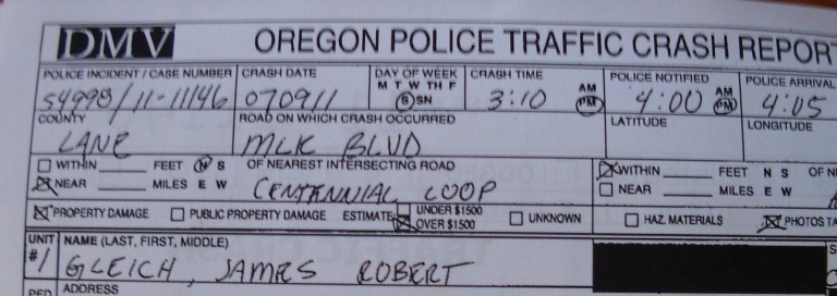 Accident report from Eugene Police